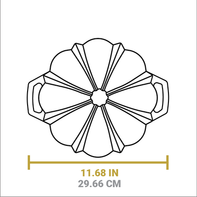 Dimensional drawing of product. Total width including handles is 11.68 inches.