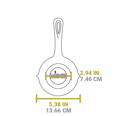 Dimensional drawing of product. Flat bottom is 2.94 inches wide, total width is 5.38 inches.
