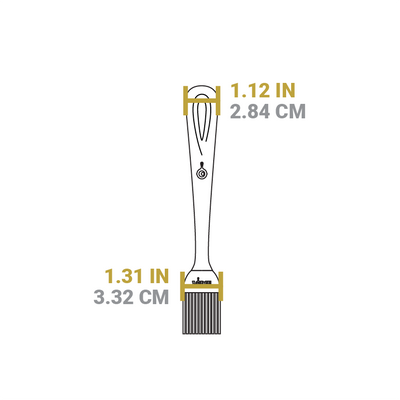 Dimensional drawing of product. Width of brush is 1.12 inches.