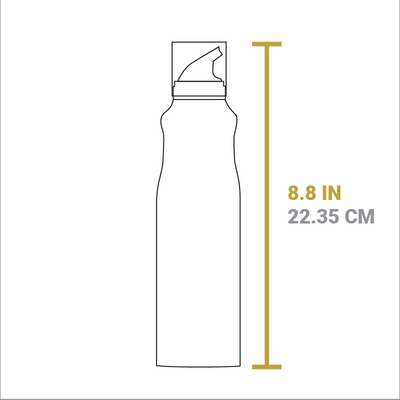 Dimensional drawing of seasoning spray bottle. Total height is 8.8 inches.
