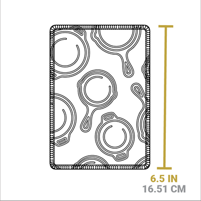 Dimensional drawing of Scrub Cloth. Length is 6.5 inches.