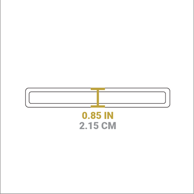 Dimensional drawing of product. Depth of handle opening is 0.85 inches.