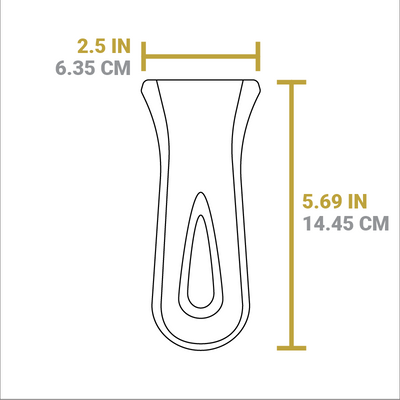 Dimensional drawing of product. Width of handle opening is 2.5 inches, length is 5.69 inches.