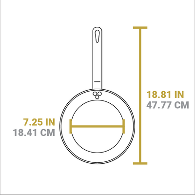 Dimensional drawing of product. Width of cooking surface is 7.25 inches, total length is 18.81 inches.