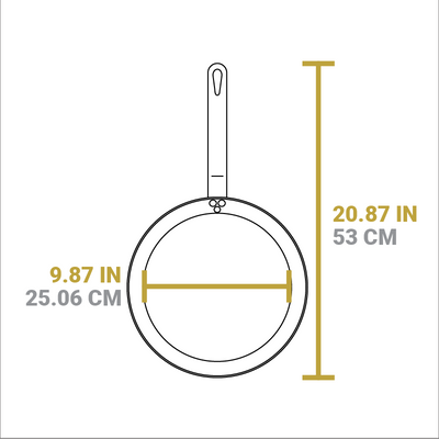 Dimensional drawing of product. Width of cooking surface is 9.87 inches, total length is 20.87 inches.