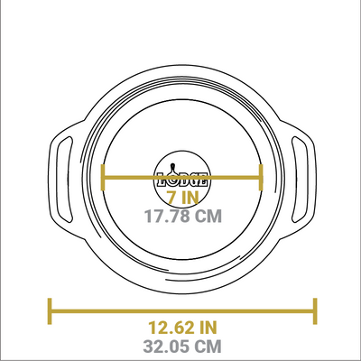 Dimensional drawing of product. Total width handle to handle is 12.62 inches, width of flat bottom is 7 inches.