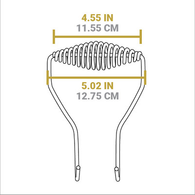 Dimensional drawing of product. Width is 5.02 inches, width of spiral handle is .55 inches.