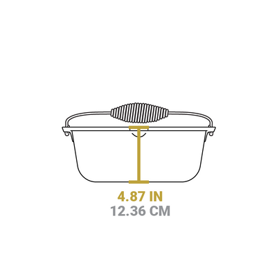 Dimensional drawing of product. Height of dutch oven is 4.87 inches.
