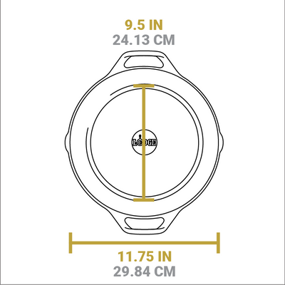 Dimensional drawing of product. Total length is 11.75 inches, width of flat bottom is 9.5 inches.