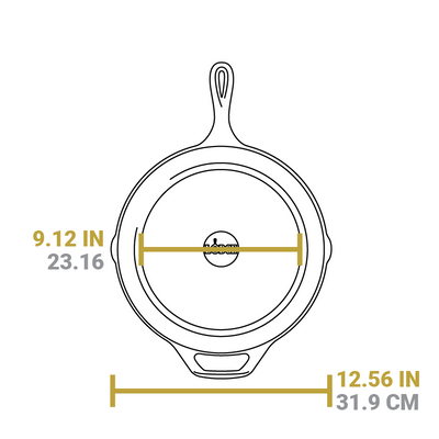 Dimensional drawing product. Flat bottom width is 9.12 inches, total width is 12.56 inches.