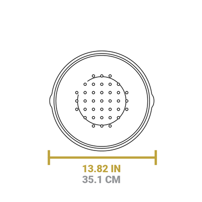 Dimensional drawing of product lid. Diameter is 13.82 inches.