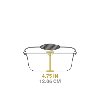 Dimensional drawing of product. Height of dutch oven is 4.75 inches.