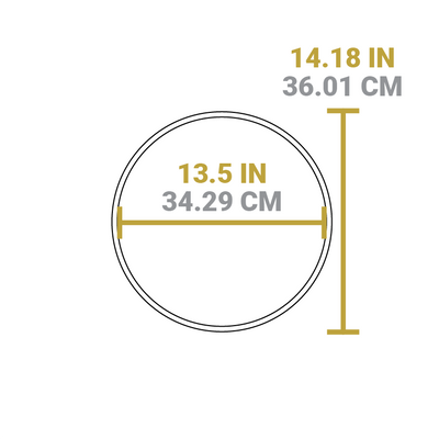 Dimensional drawing of product. Total width is 13.5 inches, total length is 14.18 inches.