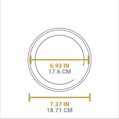 Dimensional drawing of product. Width of cooking surface is 6.93 inches, total width is 7.37 inches.