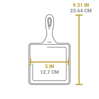 Dimensional drawing of product. Cooking surface is 5 inches. Total length including handle is 9.31 inches.