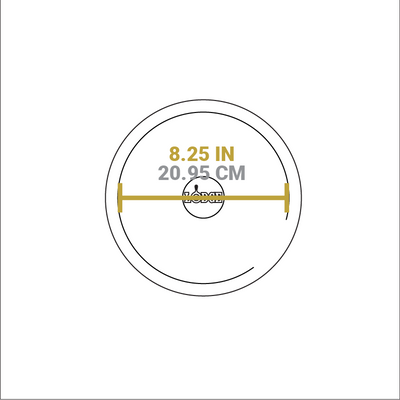Dimensional drawing of product. Width of flat bottom is 8.25 inches.