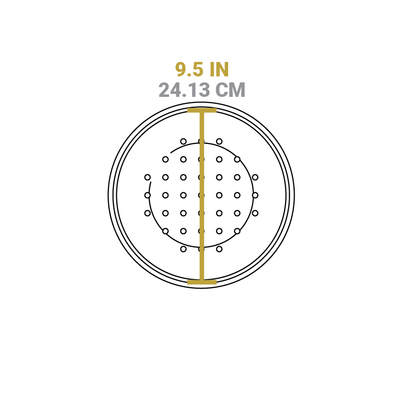 Dimensional drawing of product lid. Diameter is 9.5 inches.