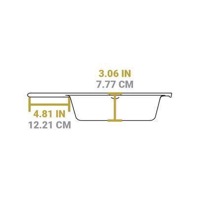 Dimensional drawing of product. Depth is 3.06 inches, length of handle is 4.81 inches.
