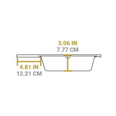 Dimensional drawing of product. Depth is 3.06 inches, length of handle is 4.81 inches.