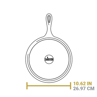 Dimensional drawing of griddle. Width is 10.62 inches.