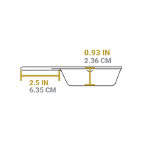 Dimensional drawing product. Depth of cooking surface is 0.93 inches, handle length is 2.5 inches.