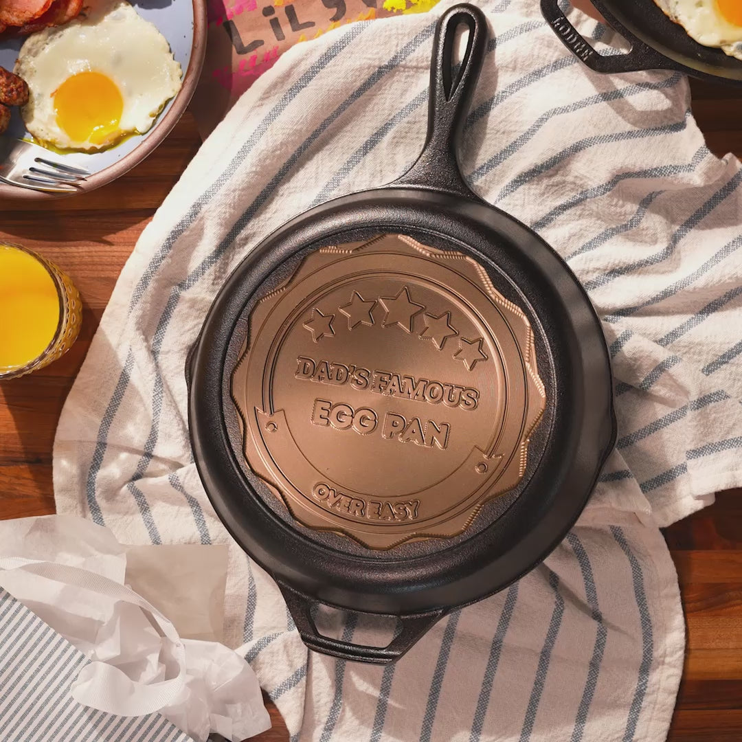 Close up view of personalized Father's Day sample skillet.