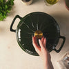 Close-up view of the Dutch oven featuring.