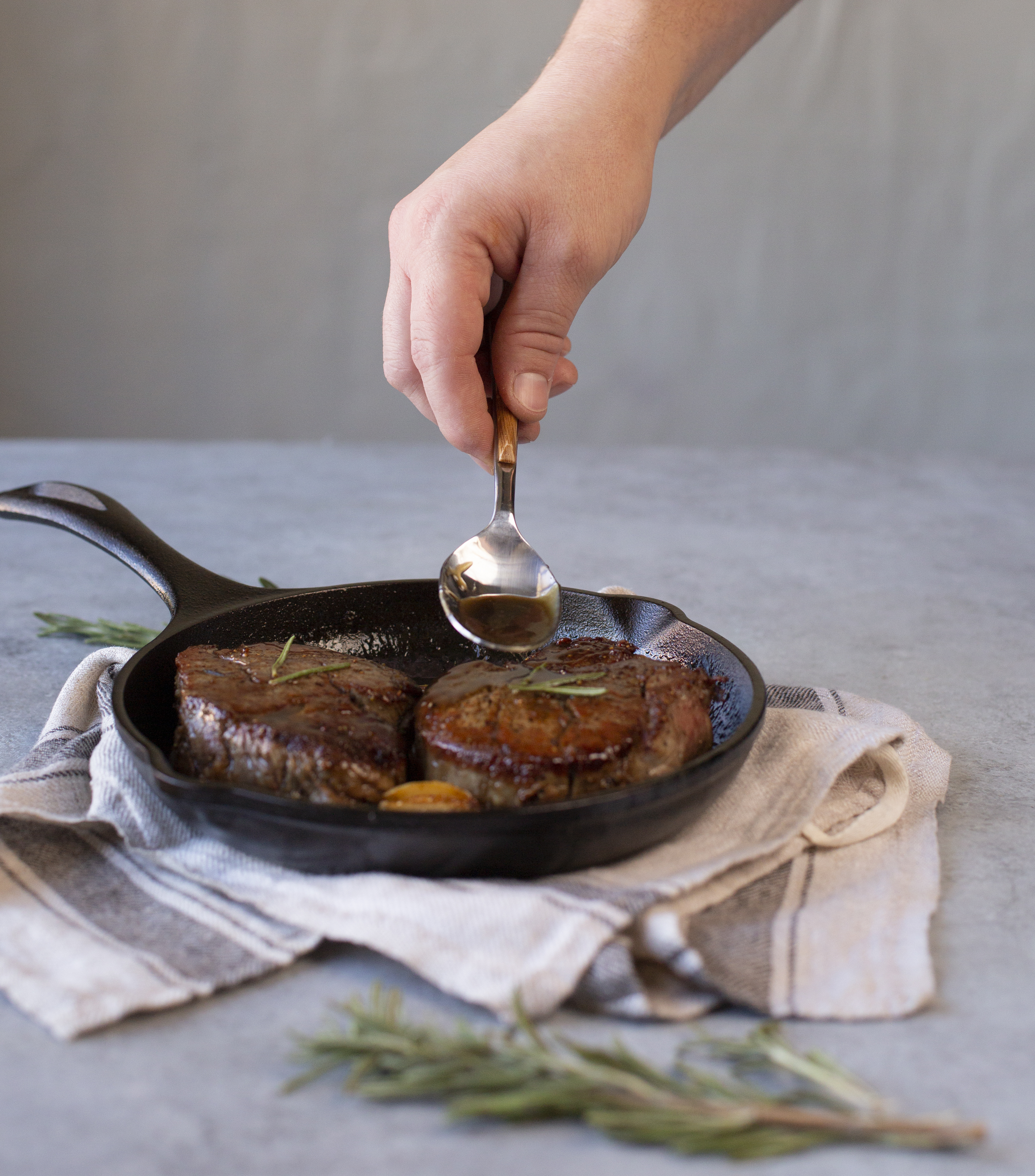 Chattanooga Whiskey glazed filet mignon in a Lodge Chef Collection 8 Inch Skillet