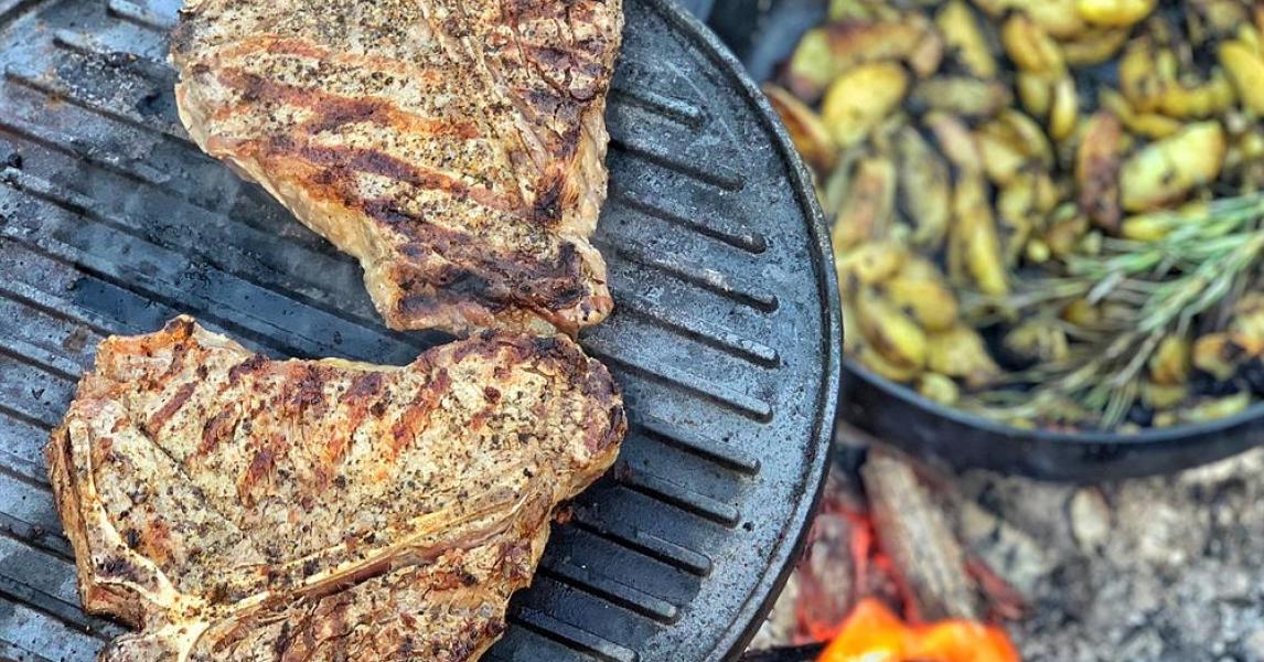 Grilled Steak with Skillet Potatoes - Over The Fire Cooking